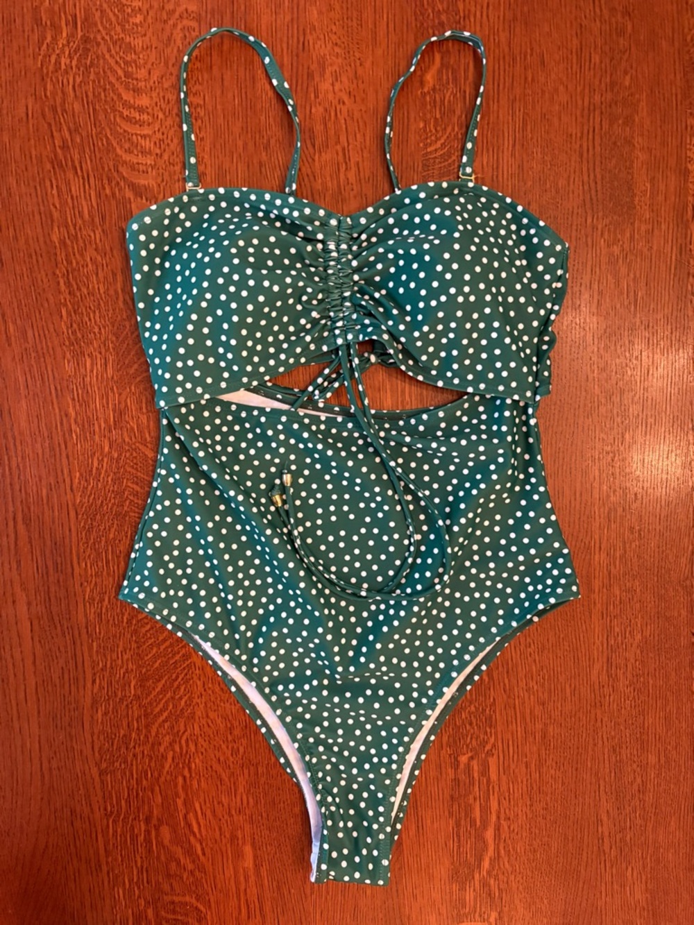 Cute Green Polka Dot One-Piece Swimsuit with Cutouts